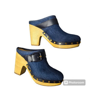 Veronica Beard Dacey Denim Blue Stud Clogs